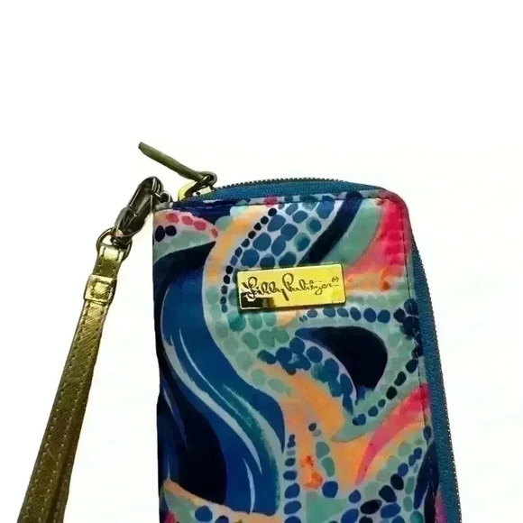 Lilly Pulitzer Tiki Palm Blue Multicolor Wristlet Wallet - Picture 2 of 7
